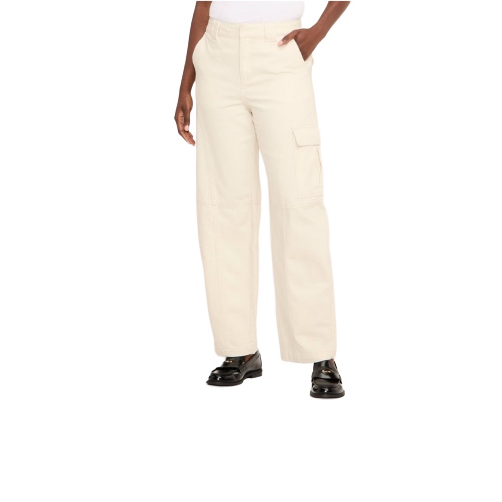 Woolrich × Target Women's Mid-Rise Barrel Leg Cargo Denim Pants Cream Sizes 2-12 - Picture 2 of 15